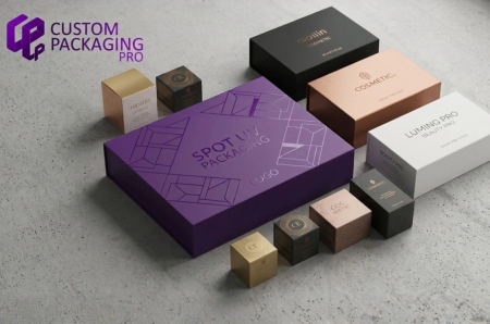 Custom Packaging Pro luxury purple packaging box featuring glossy spot UV logo printing