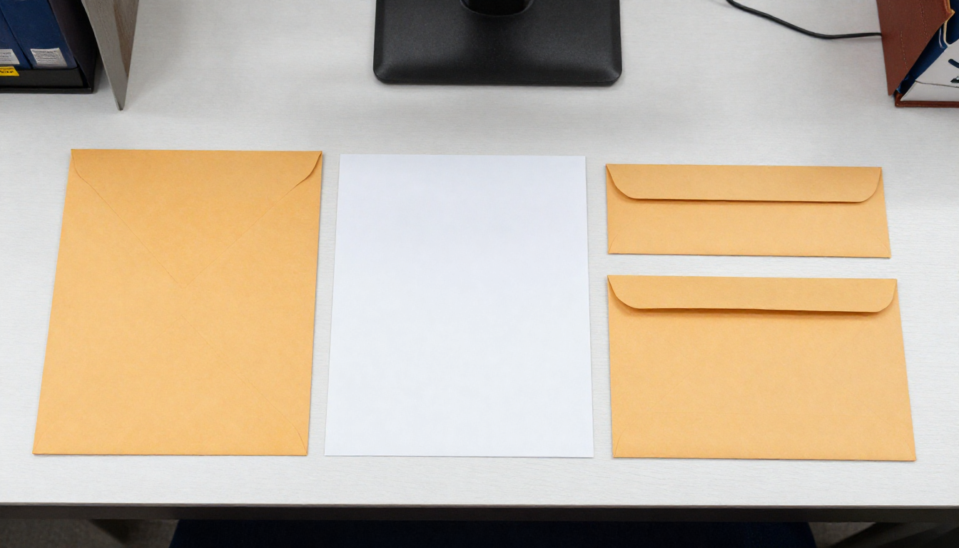 Manila envelopes size comparison with documents on desk