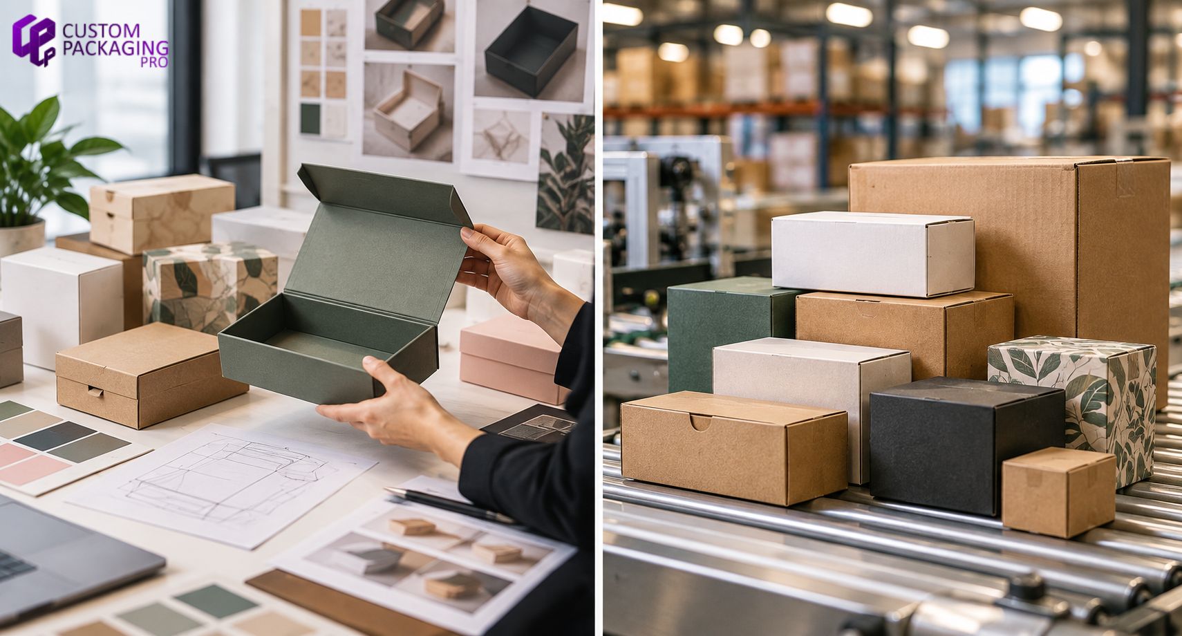 Packaging prototypes being tested and prepared for custom box production