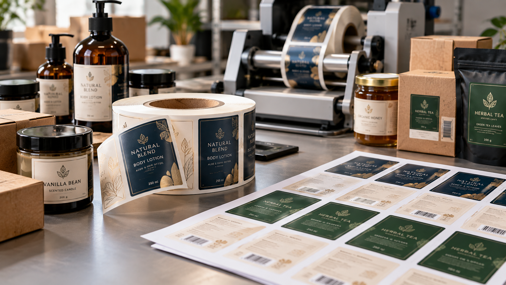 Printed sheet labels arranged on flat backing sheets for product packaging and small-batch labeling