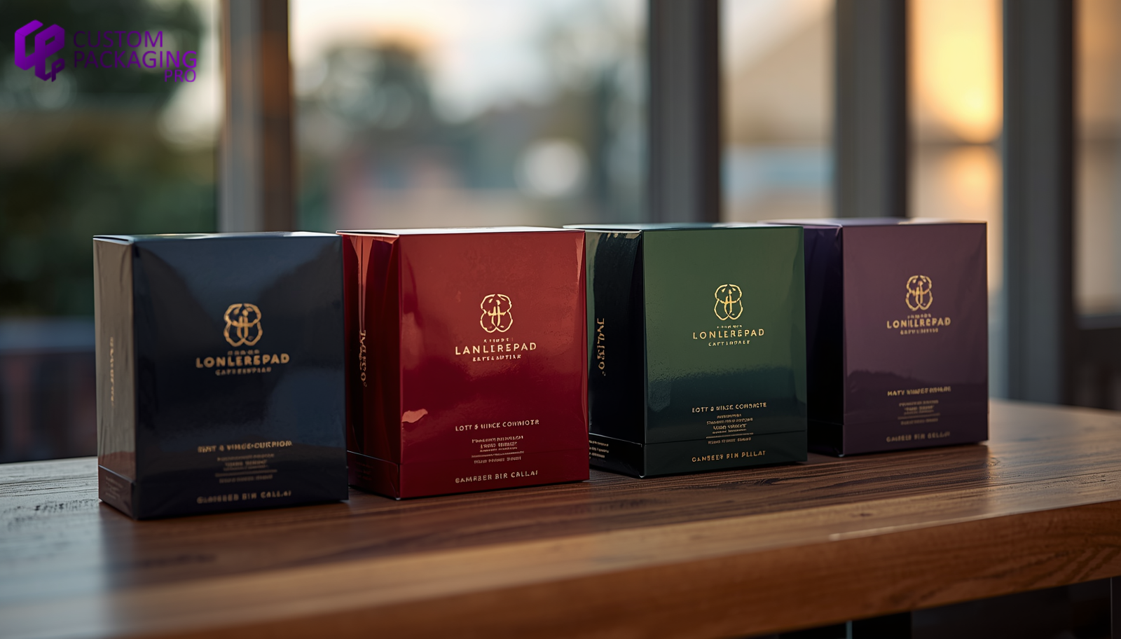 Collection of custom glossy packaging boxes in various colors displaying rich color vibrancy and high-shine coating