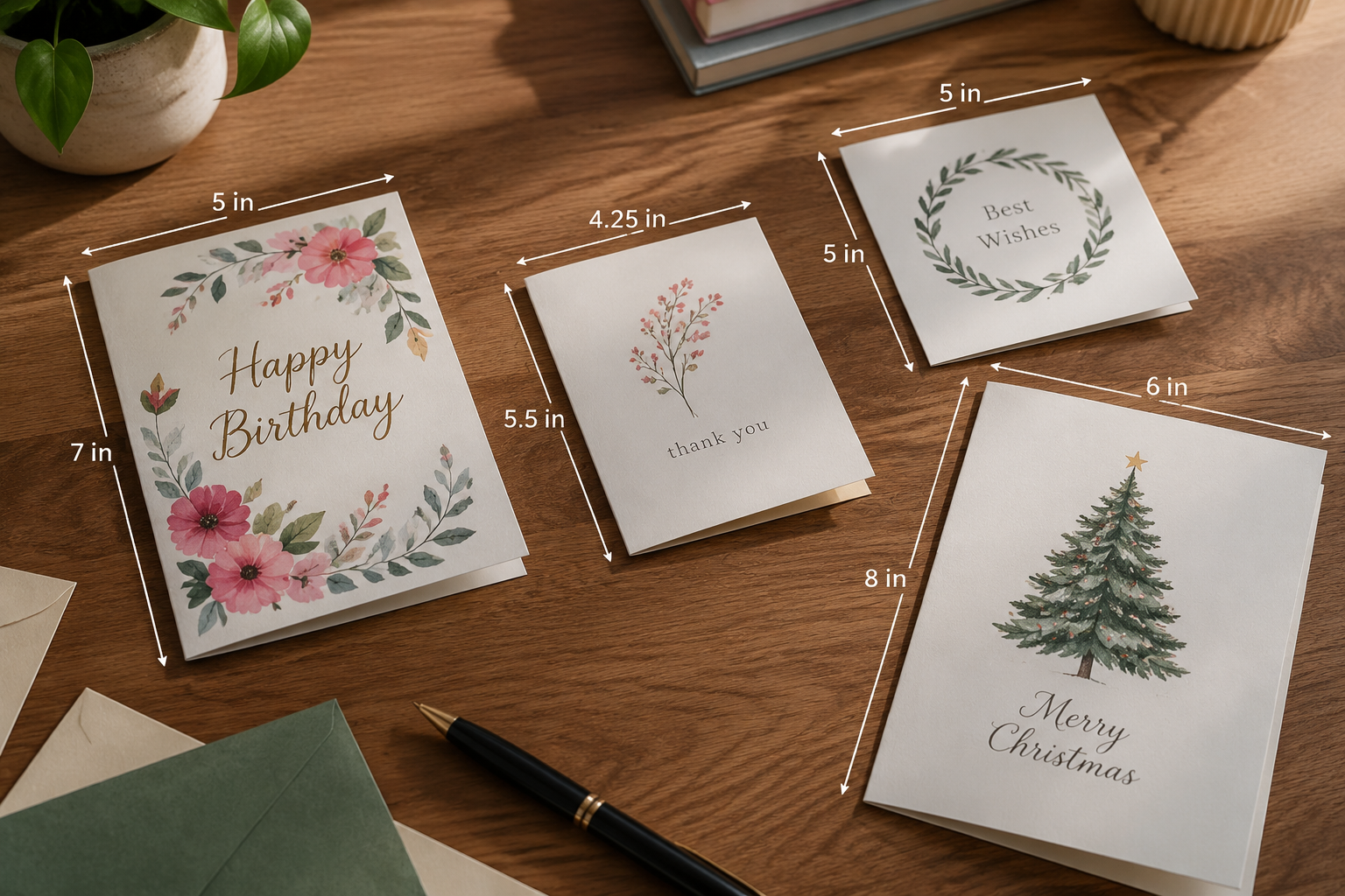 Greeting card dimensions guide showing different card sizes, measurements, and layouts for professional printing Greeting card dimensions guide showing different card sizes, measurements, and layouts for professional printing