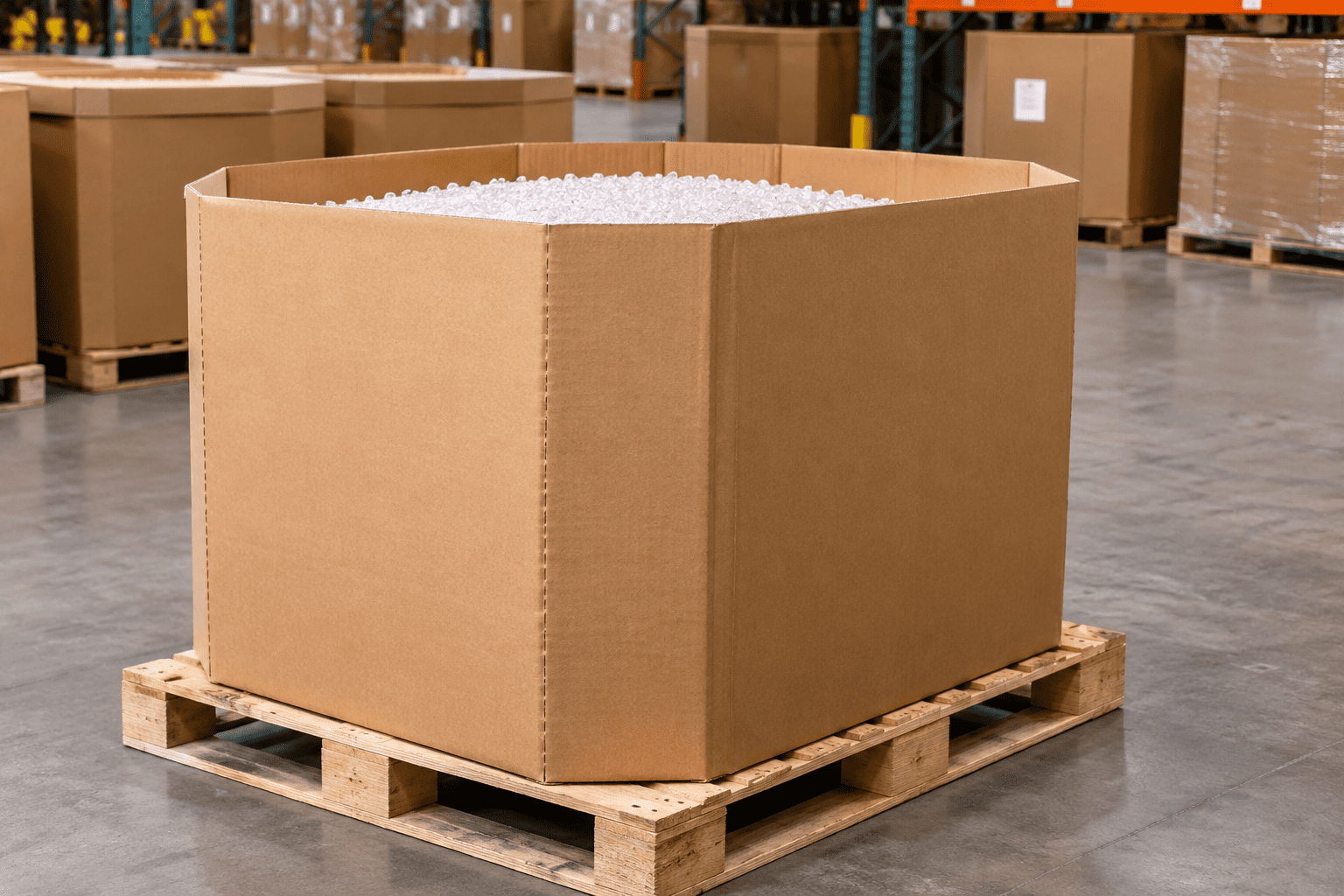 Warehouse Bulk Box with Plastic Pellets Warehouse Bulk Box with Plastic Pellets